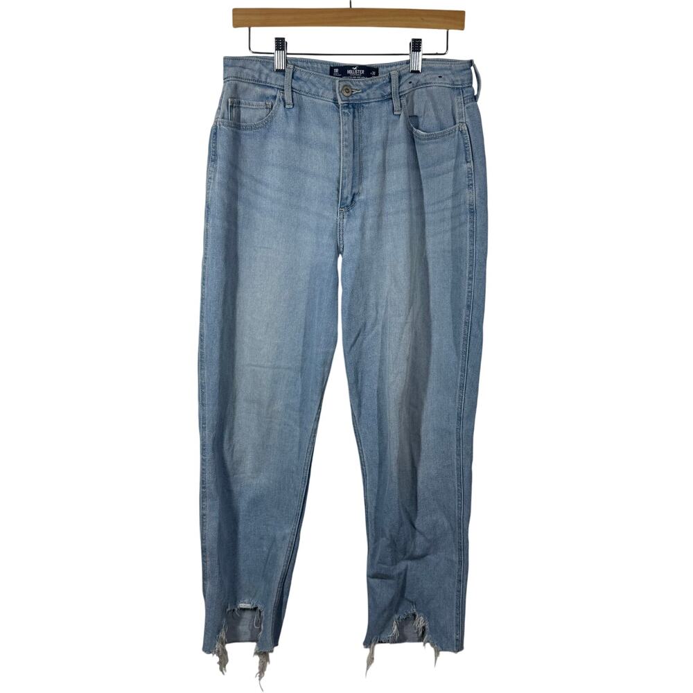 Hollister Jeans Women Size 11R Blue Curvy Ultra High Rise Mom Jean Raw Hem Light